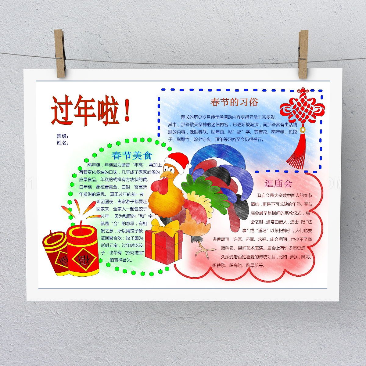 卡通简笔画过年啦春节手抄报