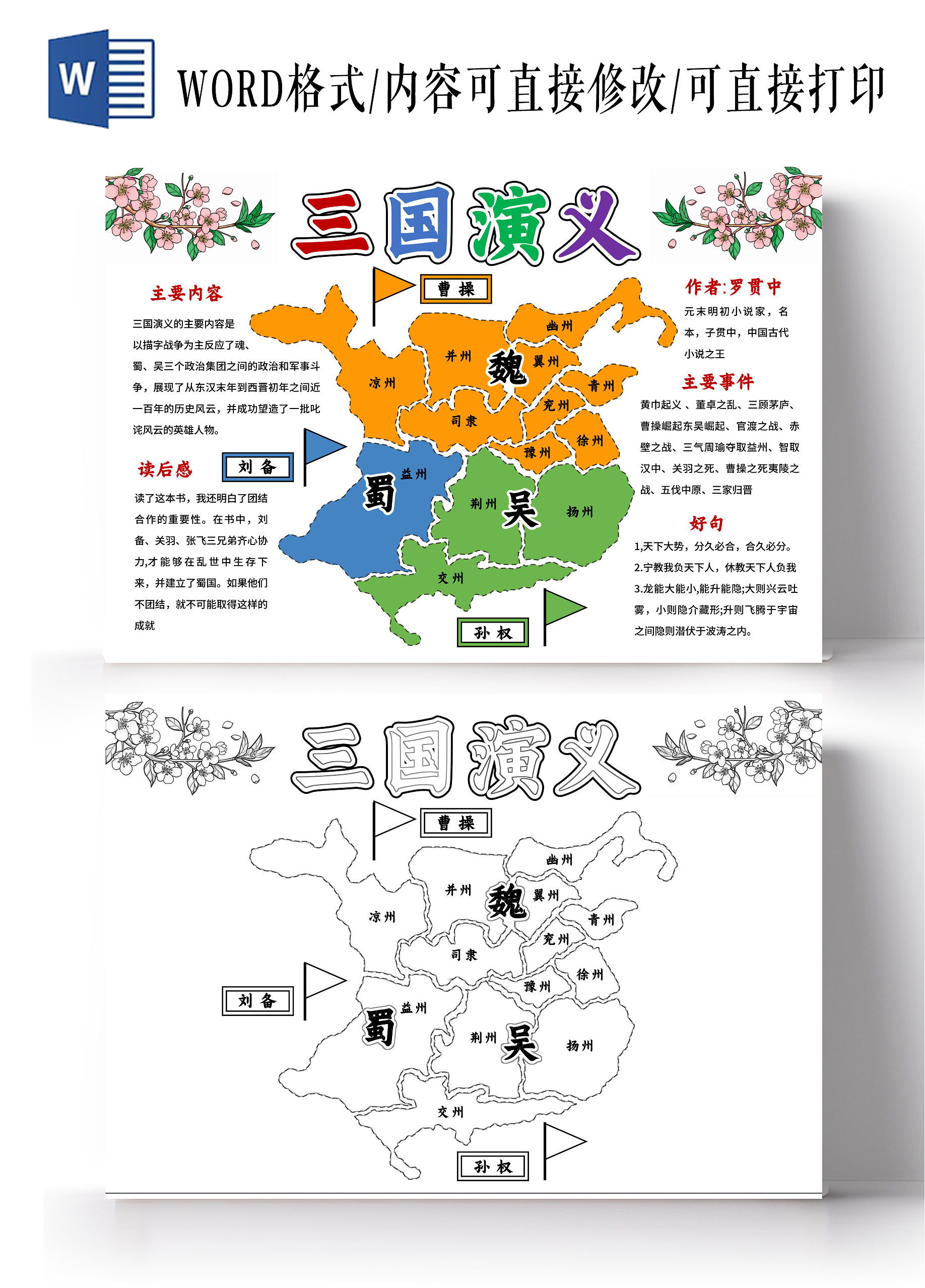 阅读读书阅读简约风格三国演义小报手抄报读书小报手抄报 读书分享