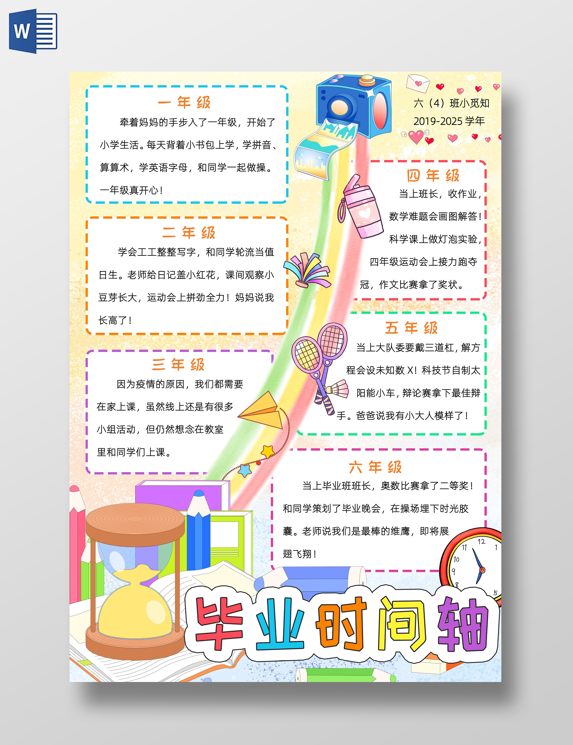 彩色卡通毕业时间轴小报手抄报小学生手抄报