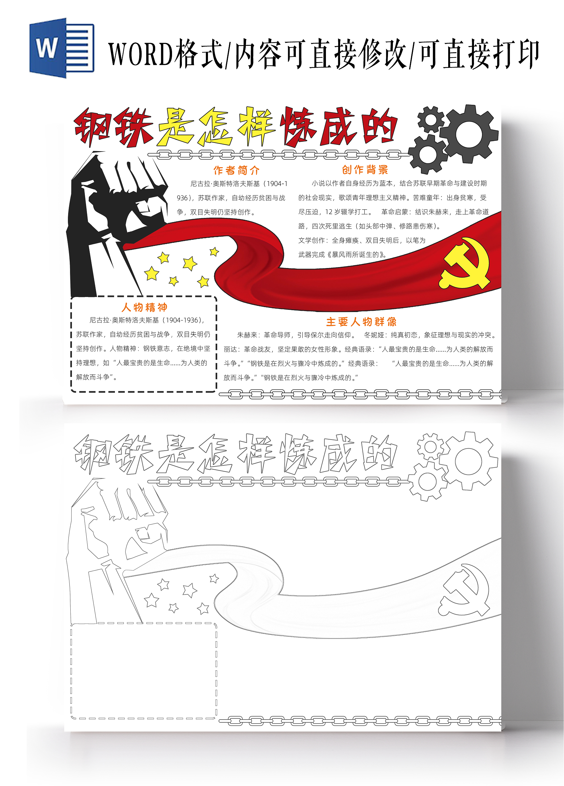 红色卡通钢铁是怎样炼成的小报手抄报读书手抄报