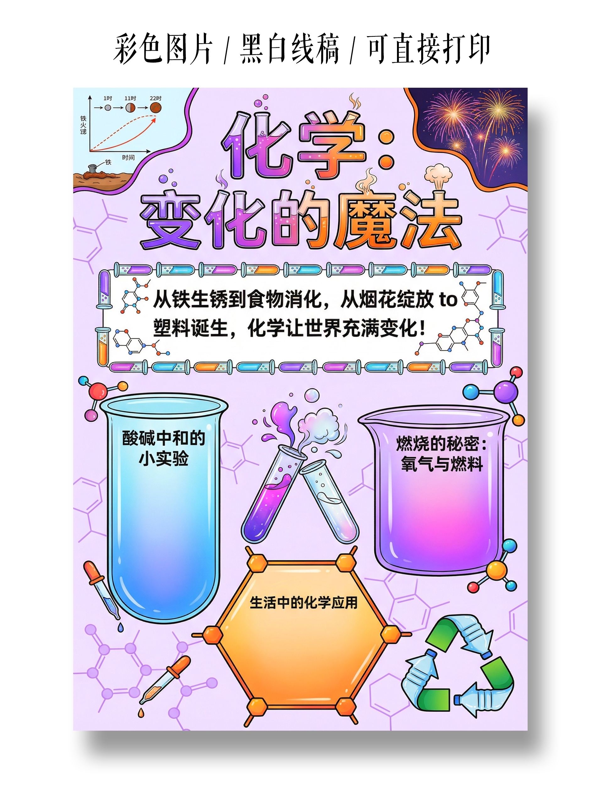 彩色卡通手绘变化的魔法小报手抄报