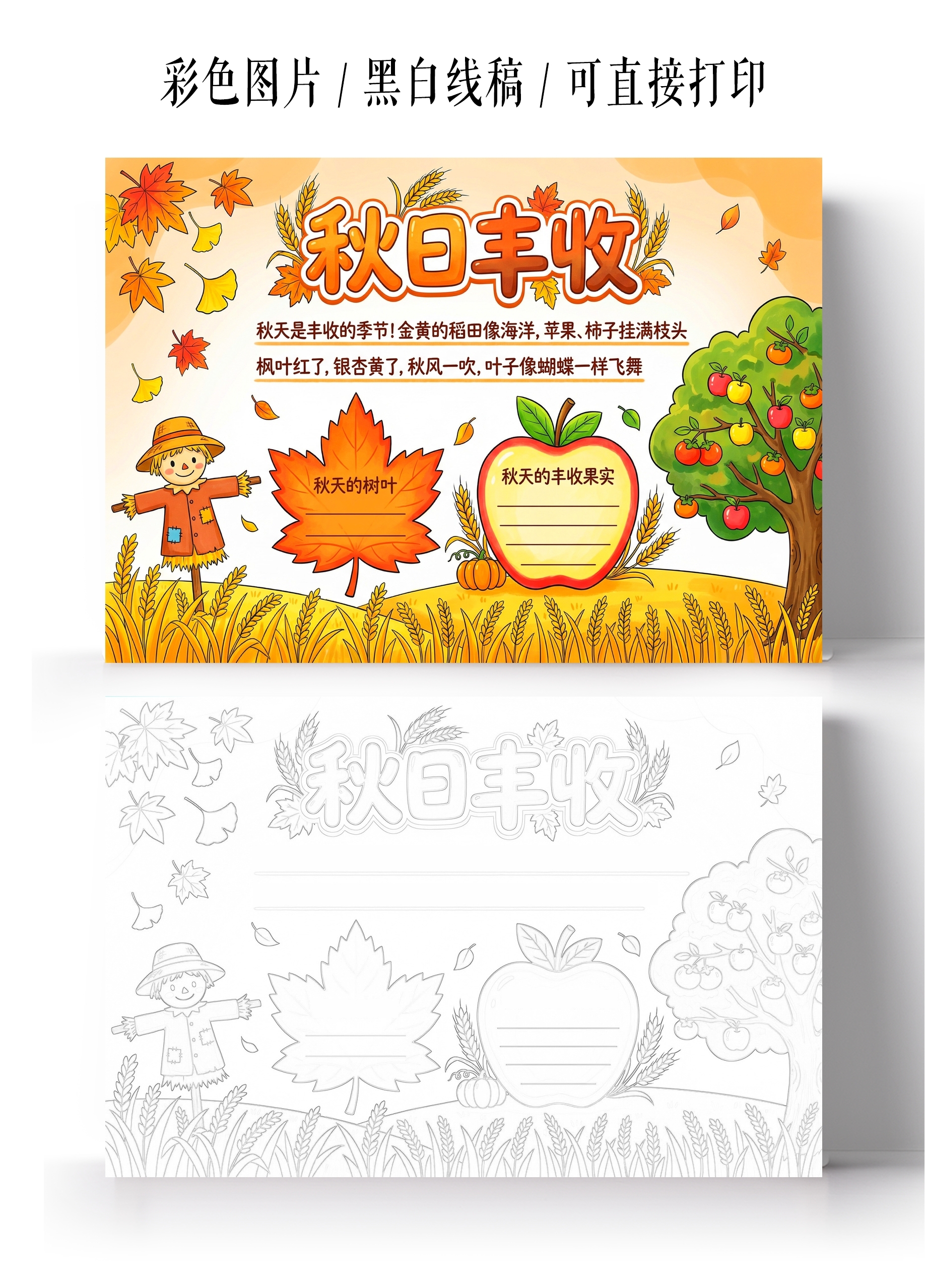 彩色卡通手绘秋日丰收小报手抄报