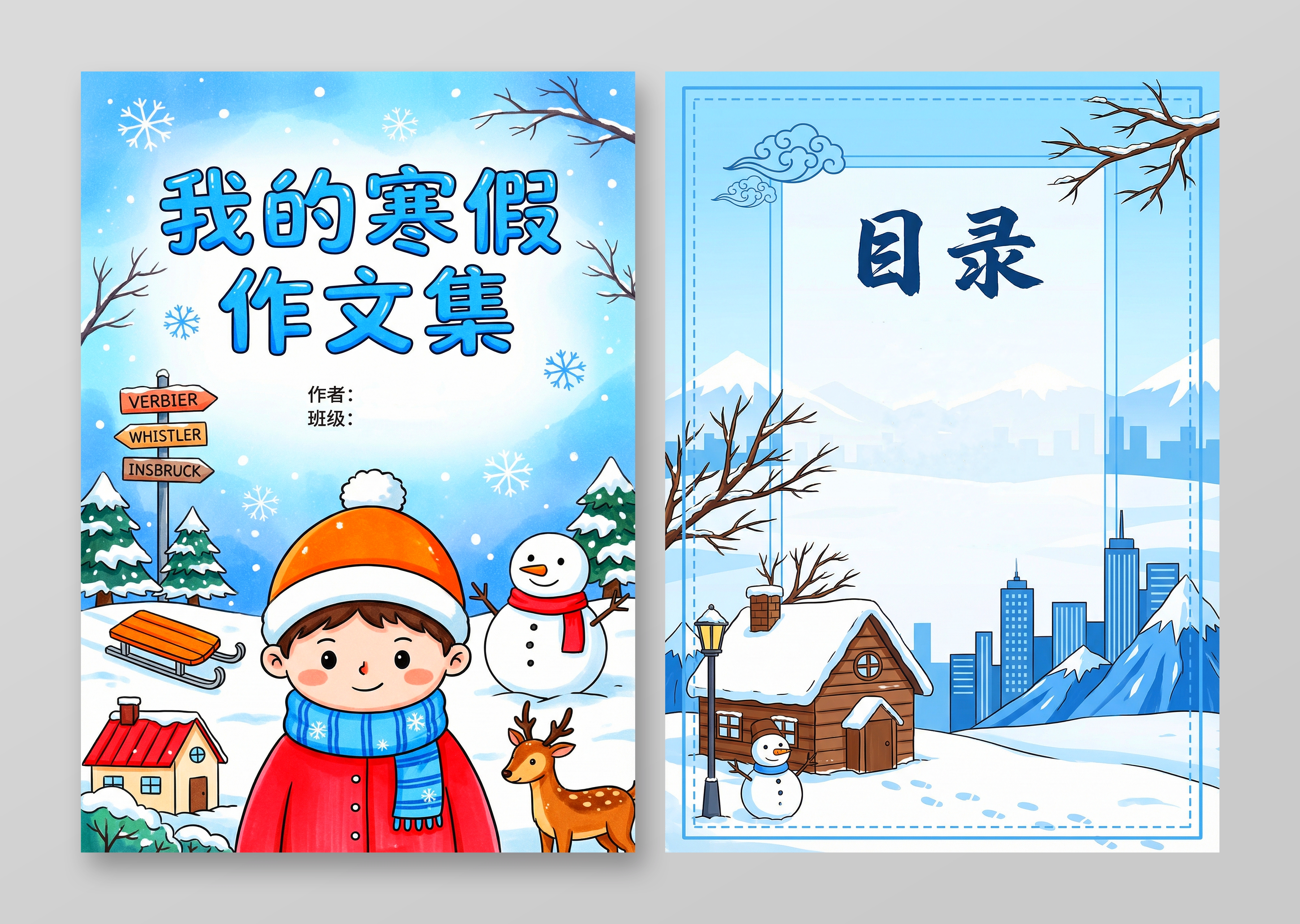 彩色卡通手绘我的寒假作文集小报手抄报小学生手抄报
