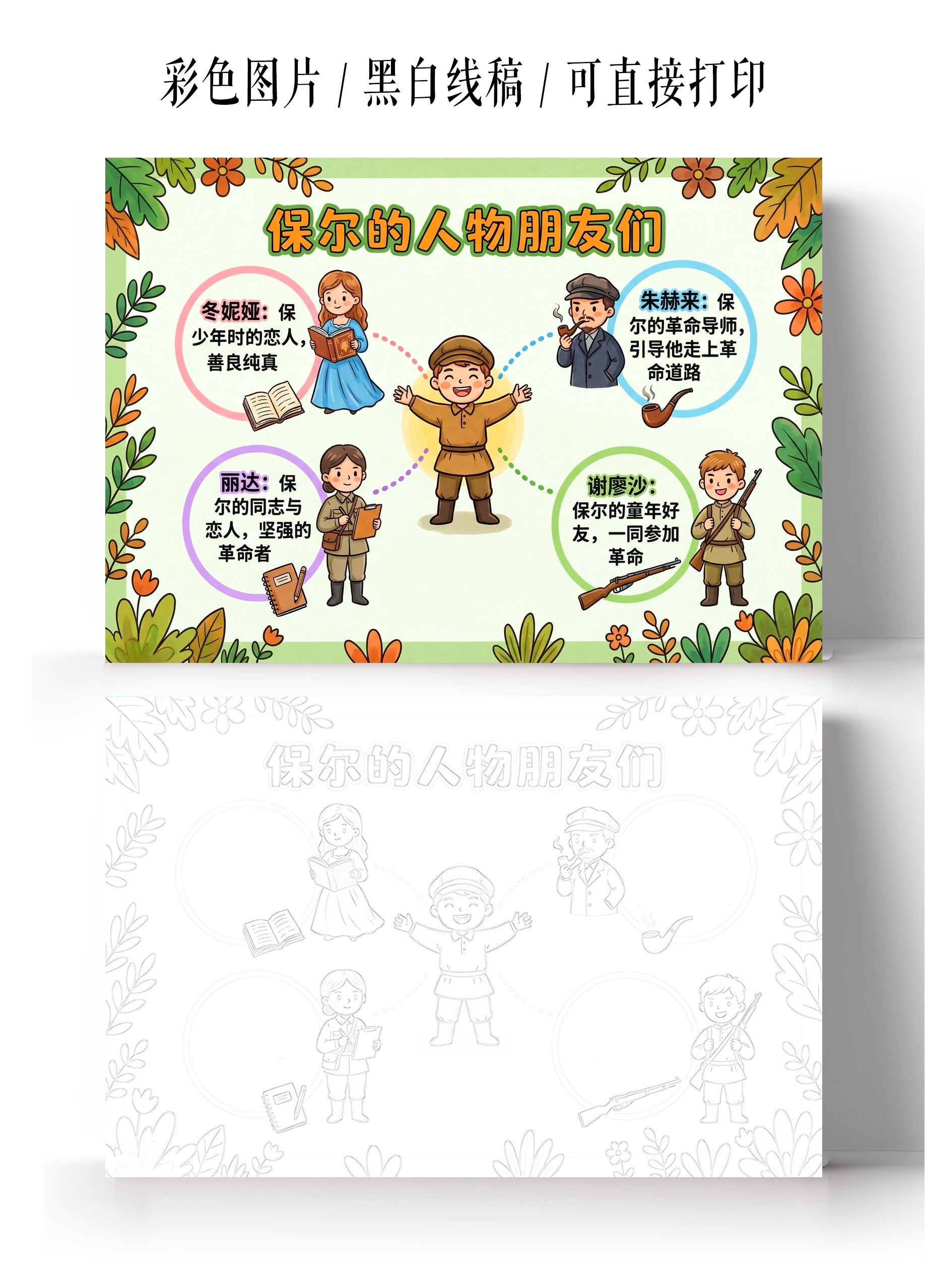 彩色卡通手绘保尔的人物朋友们小报手抄报小学生手抄报