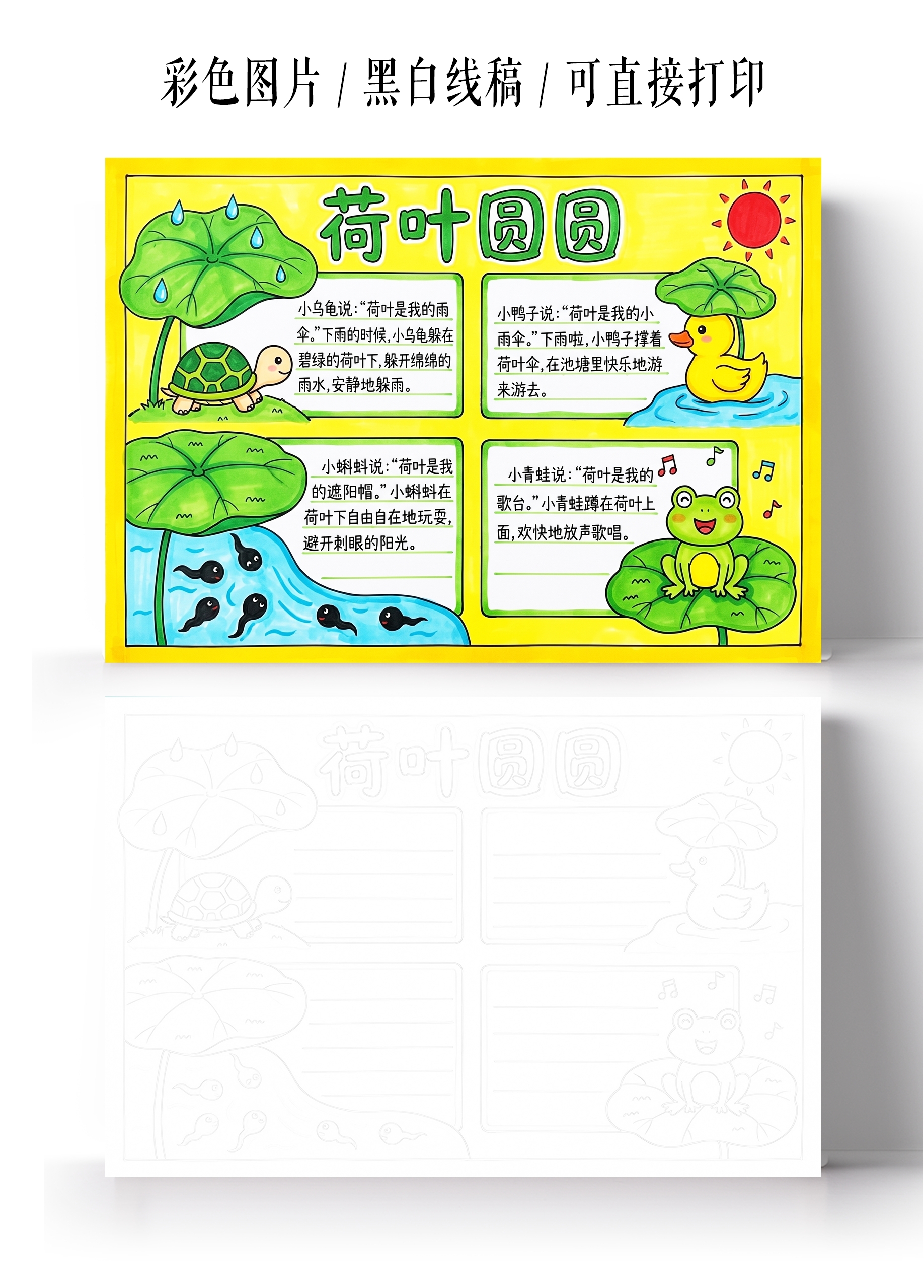 彩色卡通手绘荷叶圆圆小报手抄报小学生手抄报